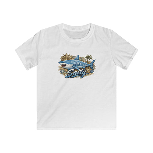 Kids Tee — 'Salty' Shark Beach Graphic Shirt for Boys & Girls