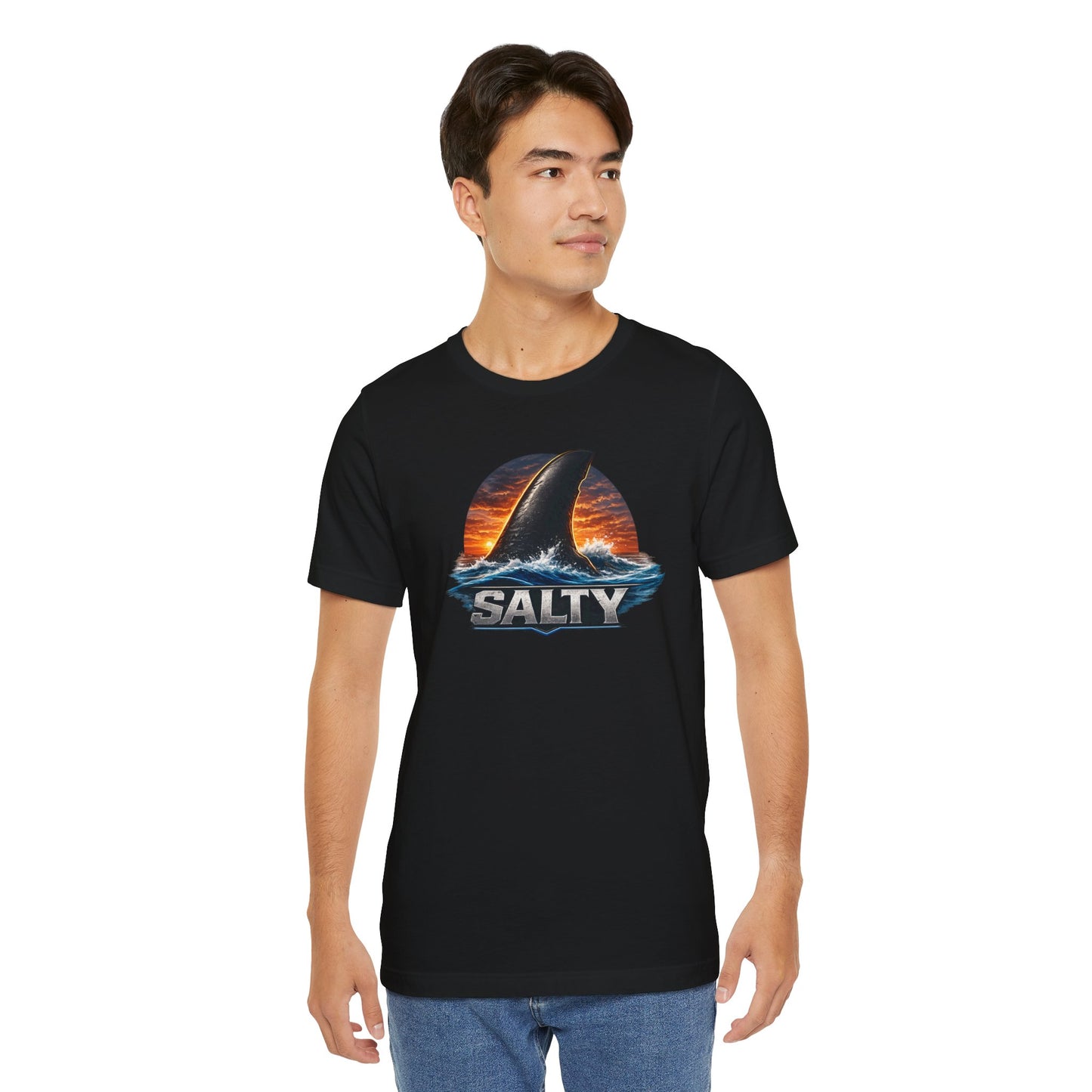 Salty Shark Tee – Ocean Sunset Shark Fin T‑Shirt