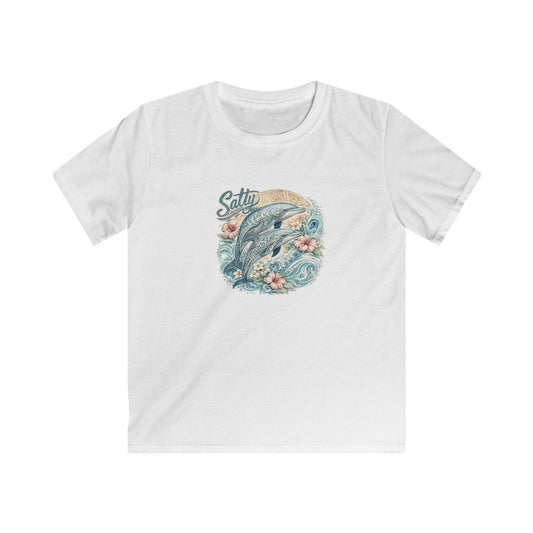 Kids T-Shirt — 'Surfing Dolphin' Retro Ocean Graphic Tee ("Salty")