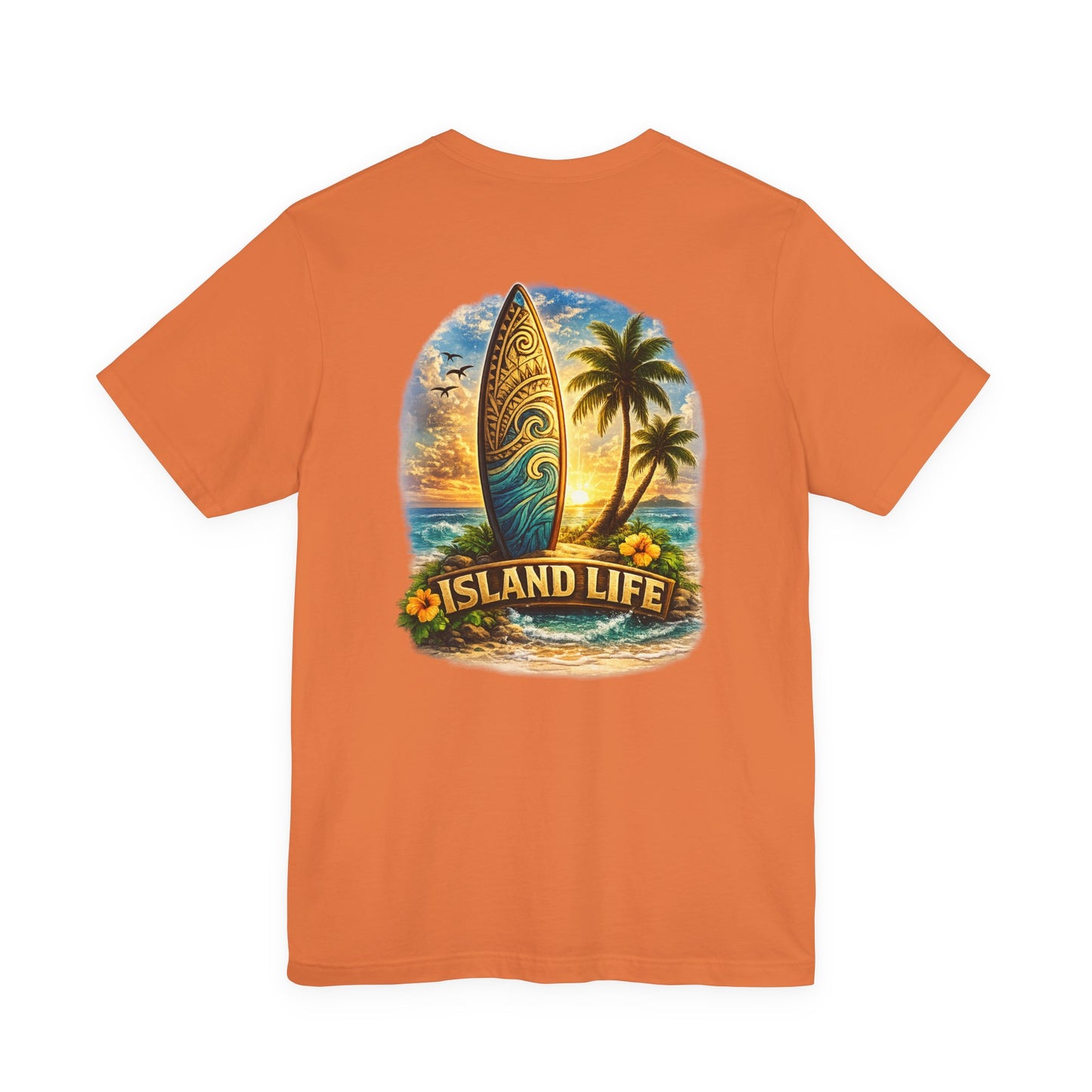 Island Life Surf T-Shirt — Tropical Surfboard & Palm Tree Tee