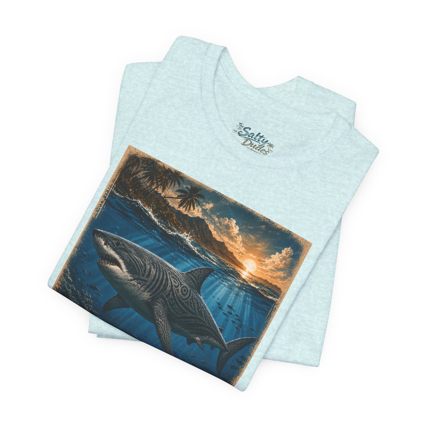 Great White Sunset Graphic Tee — Ocean Surf Adventure Shirt