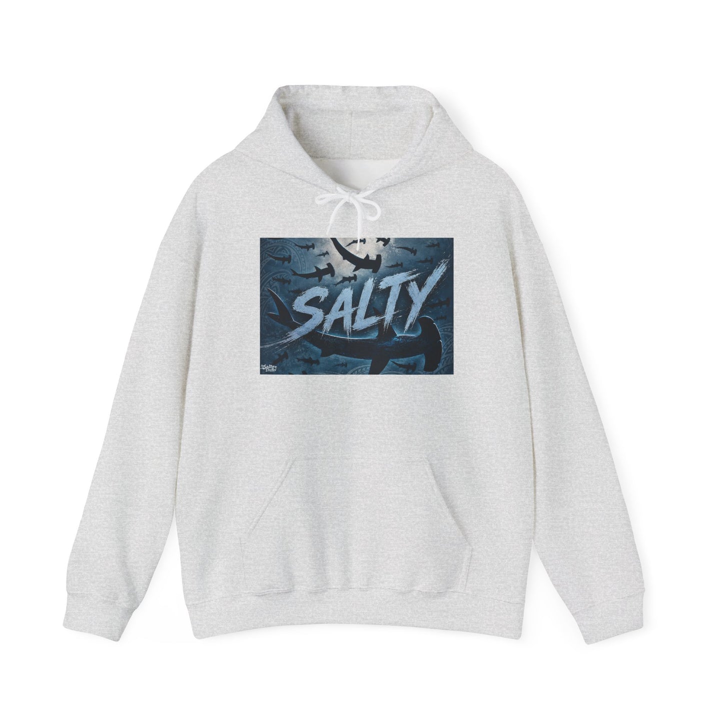 Salty Shark Graphic Hoodie | Ocean Waves, Blue Typography