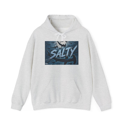 Salty Shark Graphic Hoodie | Ocean Waves, Blue Typography