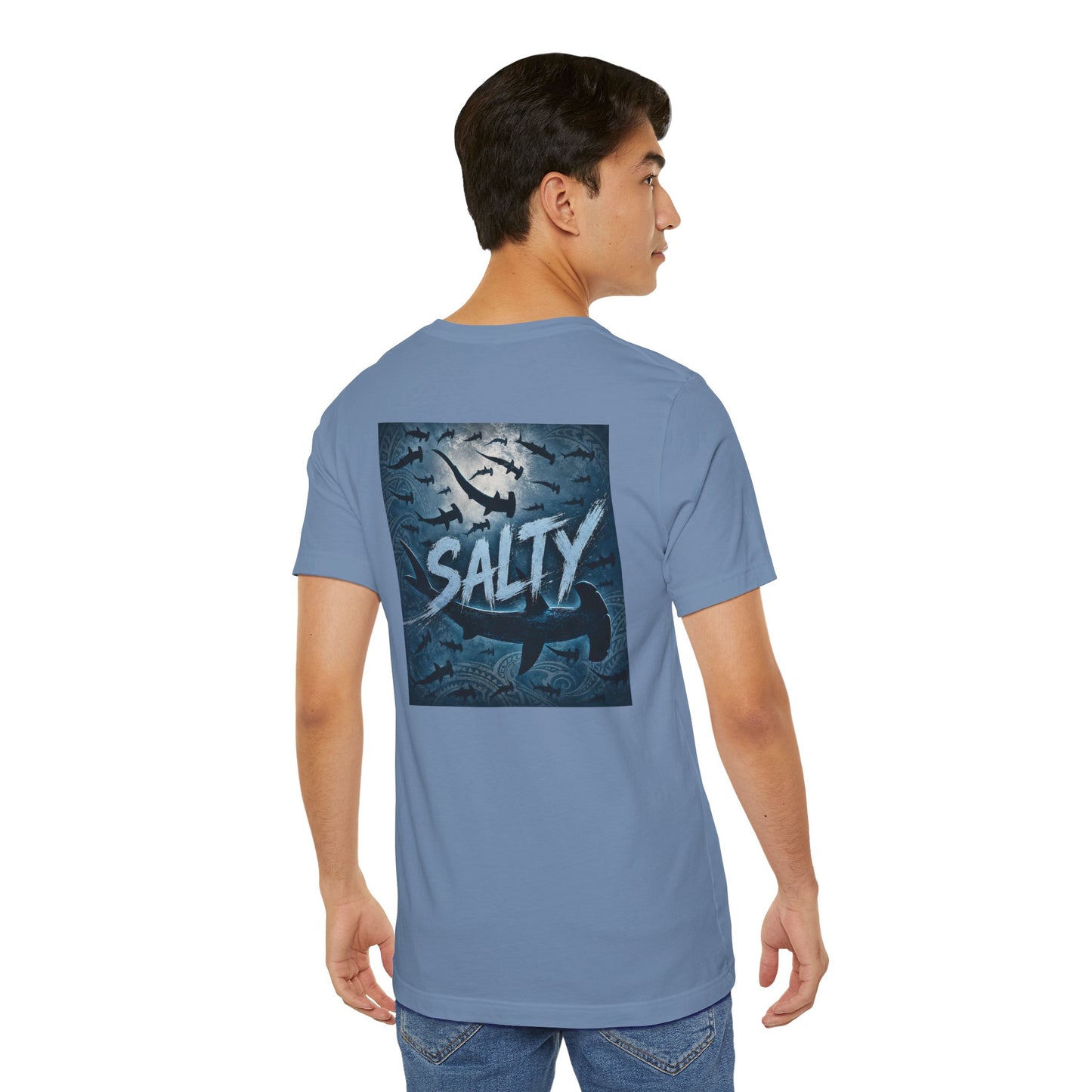Salty Shark Graphic Tee — Ocean Shark Silhouette Short Sleeve T-Shirt