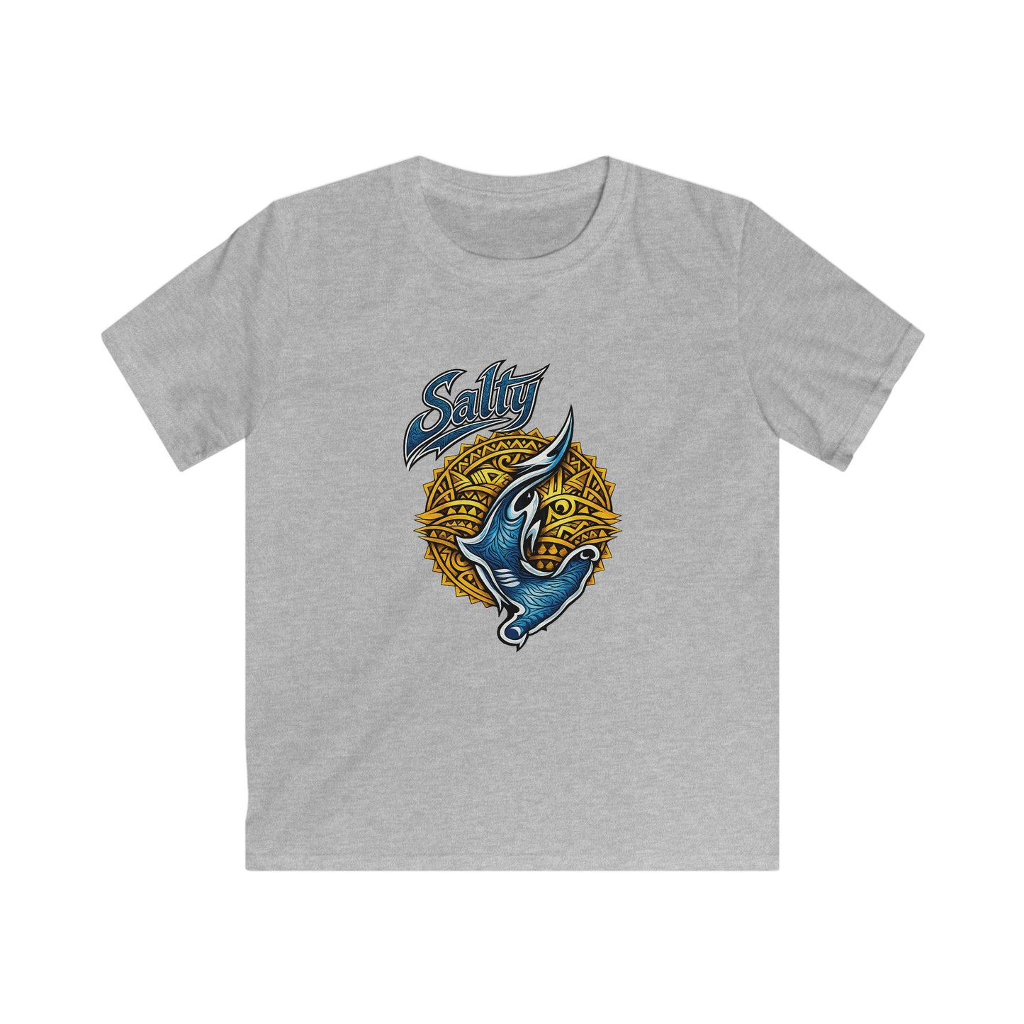 Kids Tee — Blue Shark Graphic “Shaka” Surf Style