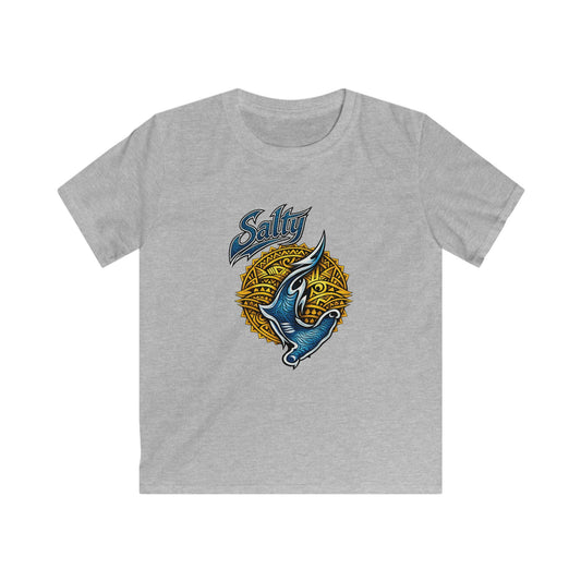 Kids Tee — Blue Shark Graphic “Shaka” Surf Style