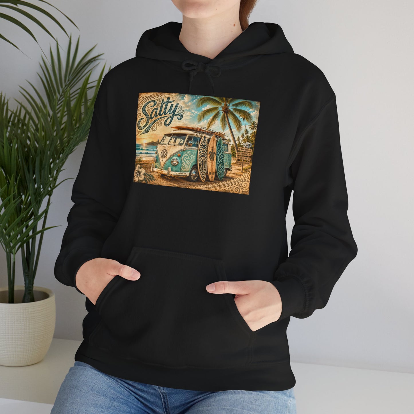 Vintage Salty Surf Hoodie — Retro VW Van Beach Pullover