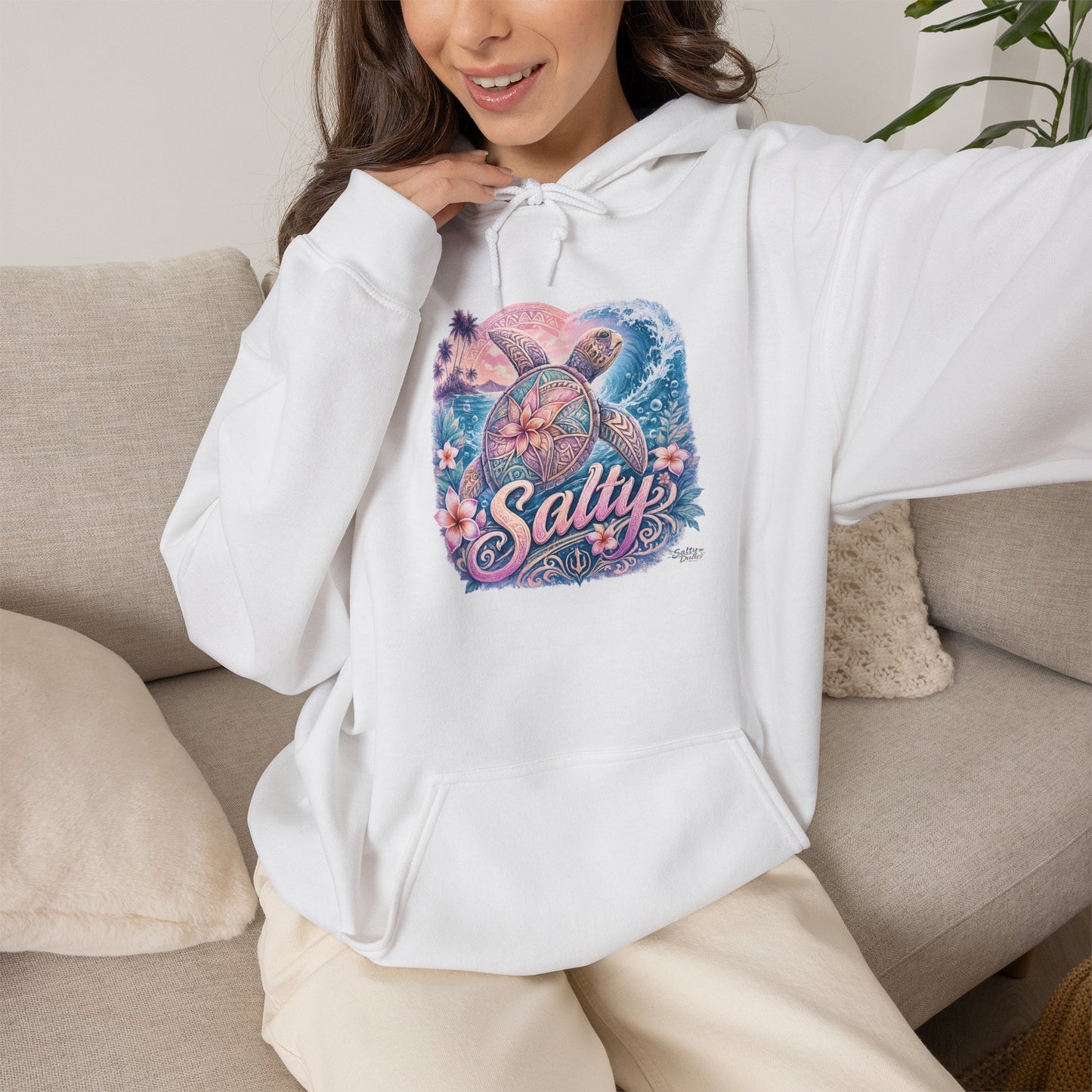 Salty Turtle Hoodie — Pastel Ocean Graphic Sweatshirt