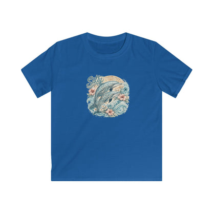Kids T-Shirt — 'Surfing Dolphin' Retro Ocean Graphic Tee ("Salty")