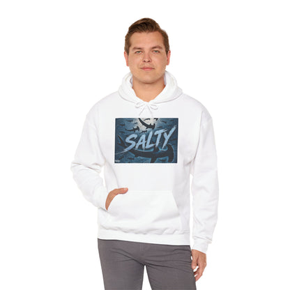 Salty Shark Graphic Hoodie | Ocean Waves, Blue Typography