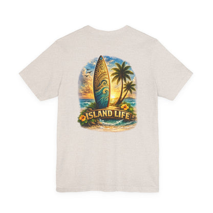 Island Life Surf T-Shirt — Tropical Surfboard & Palm Tree Tee
