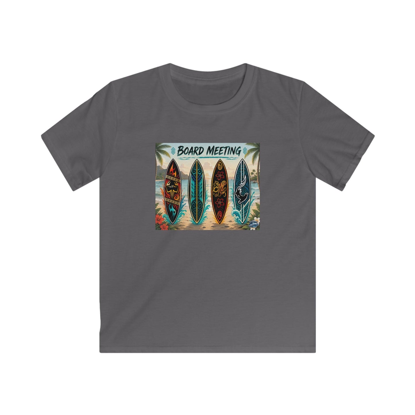 Kids Tee — "Board Meeting" Surfboard Graphic Beach Shirt