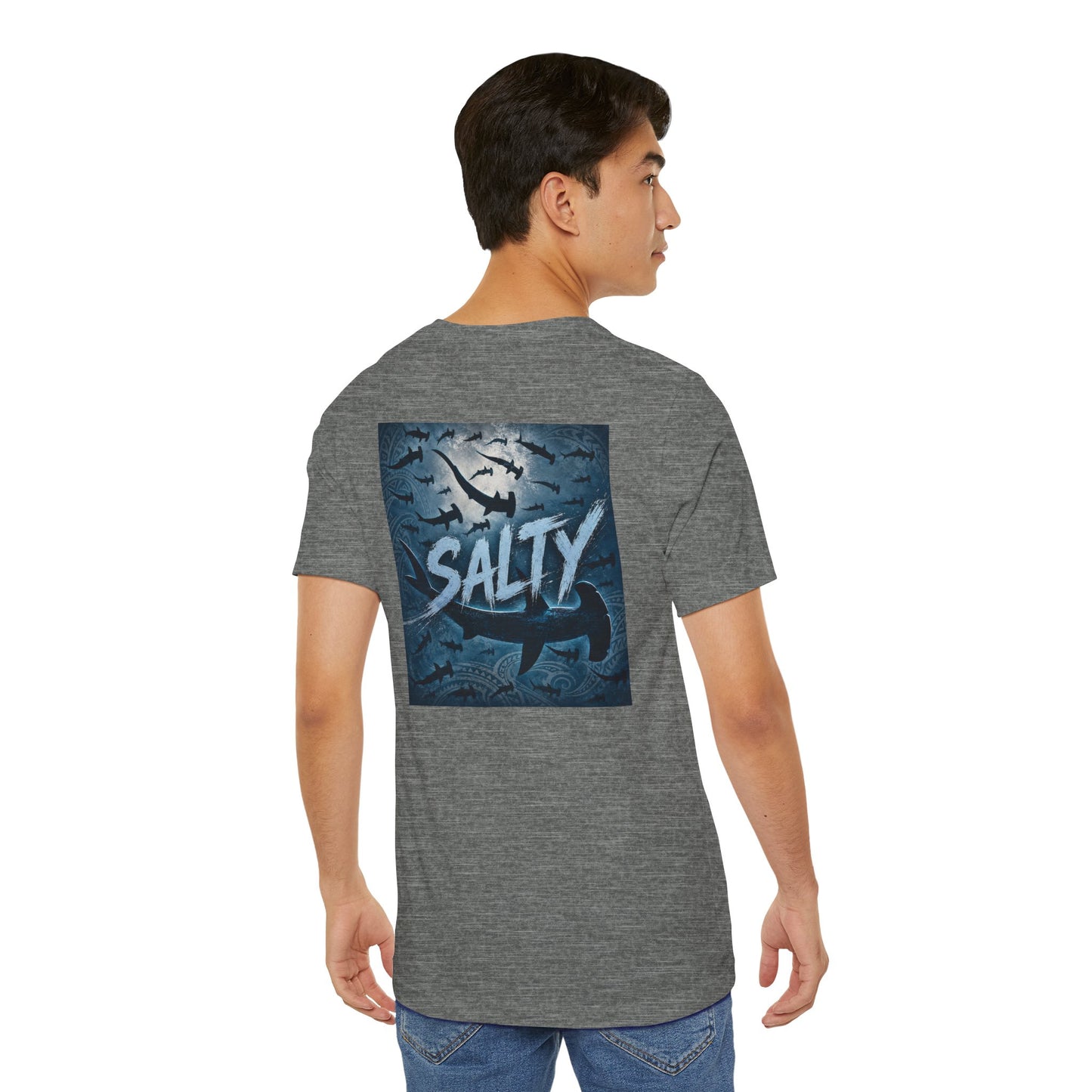 Salty Shark Graphic Tee — Ocean Shark Silhouette Short Sleeve T-Shirt