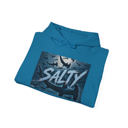Salty Shark Graphic Hoodie | Ocean Waves, Blue Typography
