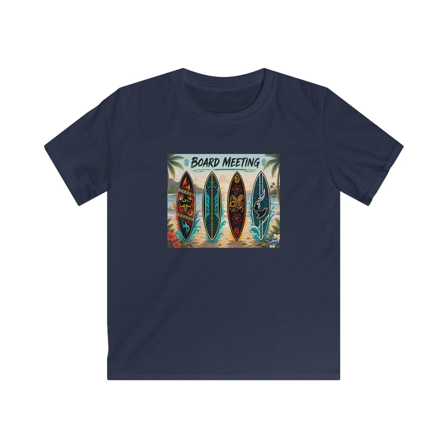 Kids Tee — "Board Meeting" Surfboard Graphic Beach Shirt