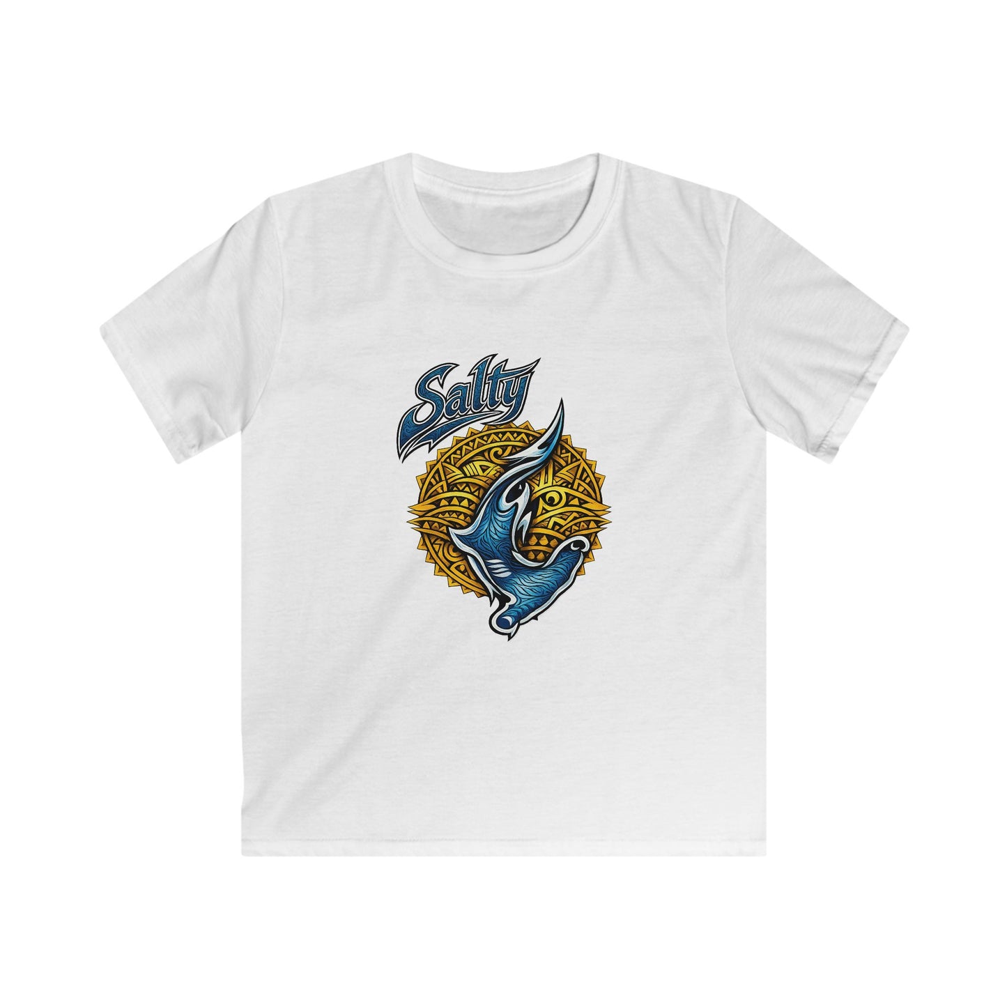 Kids Tee — Blue Shark Graphic “Shaka” Surf Style