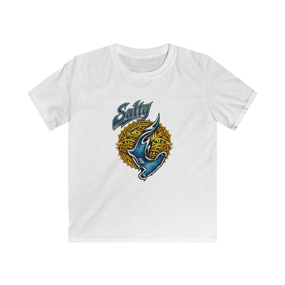 Kids Tee — Blue Shark Graphic “Shaka” Surf Style