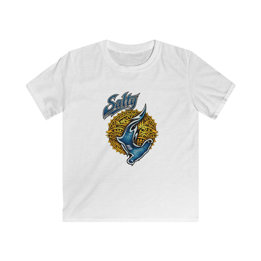 Kids Tee — Blue Shark Graphic “Shaka” Surf Style