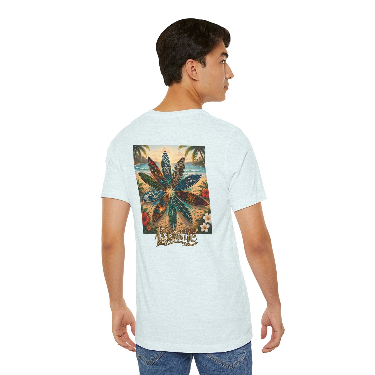 Surfboard Round Table Tee — Tropical Beach Vibes Graphic T-Shirt