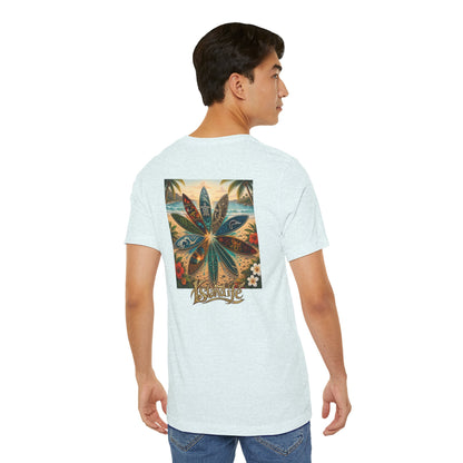 Surfboard Round Table Tee — Tropical Beach Vibes Graphic T-Shirt
