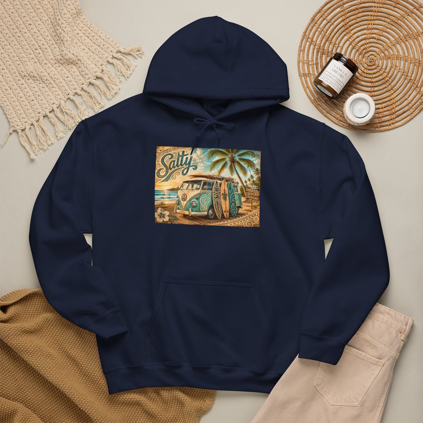 Vintage Salty Surf Hoodie — Retro VW Van Beach Pullover