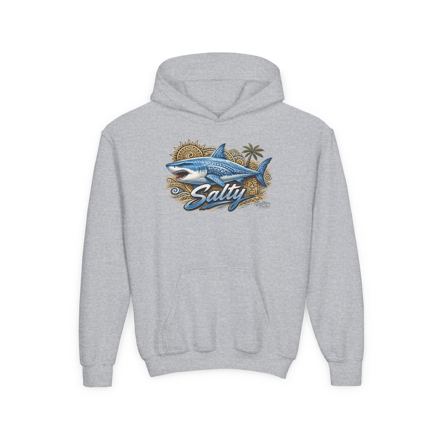 Youth Hoodie — 'Salty' Shark Surf Graphic
