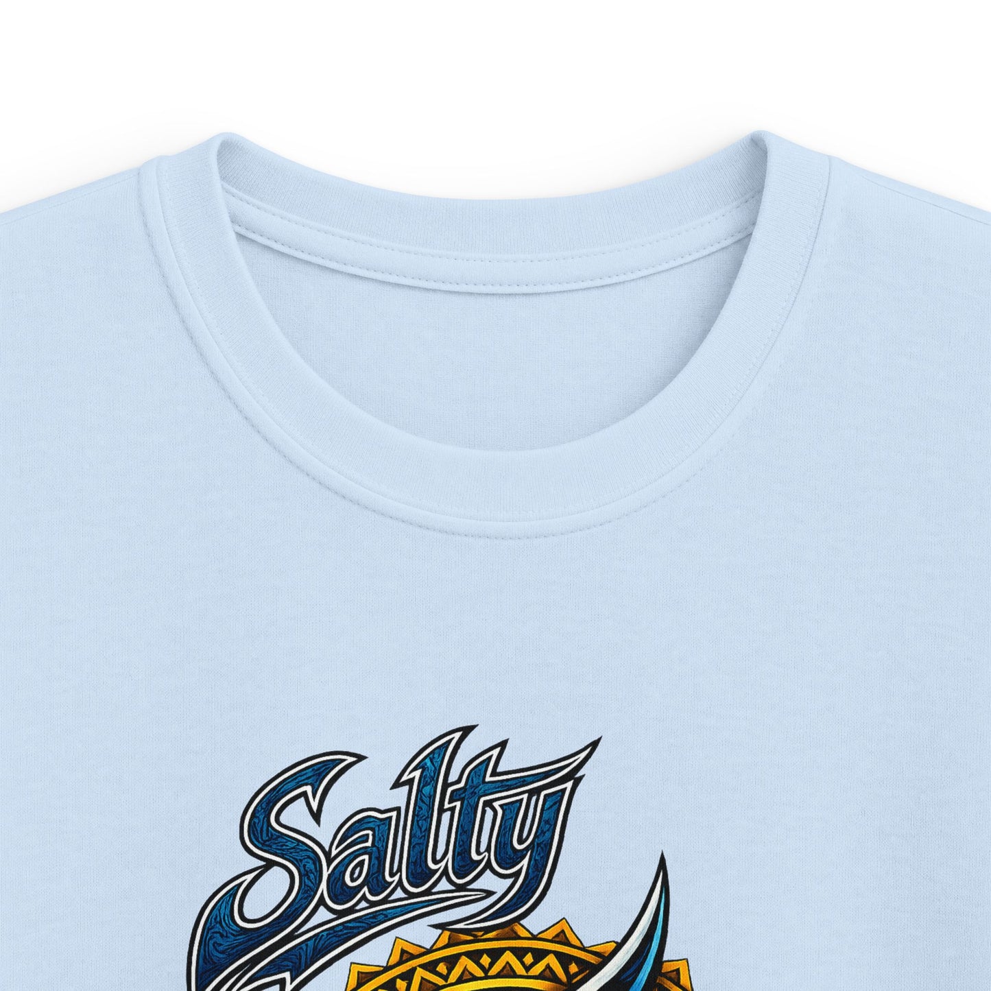 Kids Tee — Blue Shark Graphic “Shaka” Surf Style