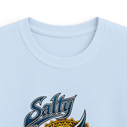 Kids Tee — Blue Shark Graphic “Shaka” Surf Style