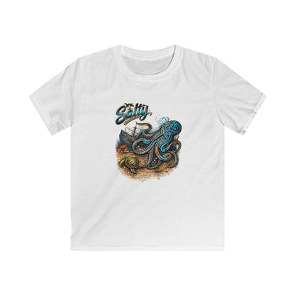 Kids Tee – Colorful Octopus Beach Illustration with "Salty" Script