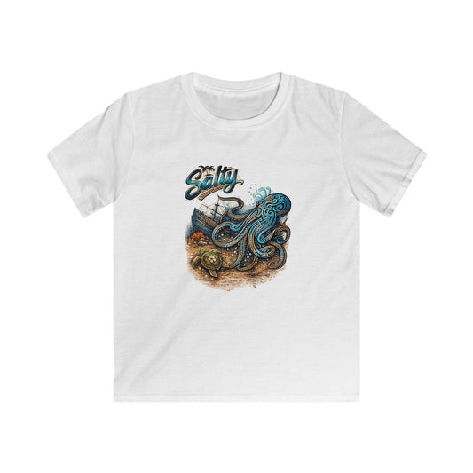 Kids Tee – Colorful Octopus Beach Illustration with "Salty" Script