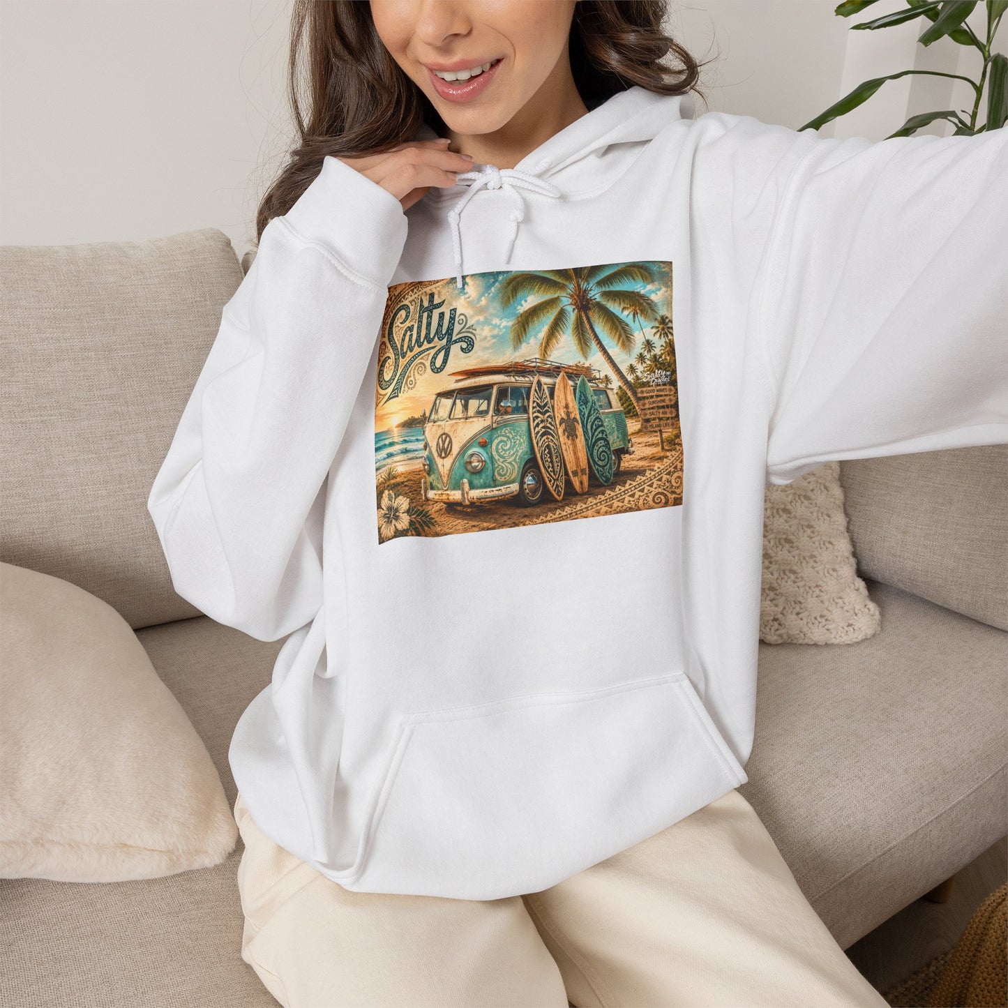 Vintage Salty Surf Hoodie — Retro VW Van Beach Pullover