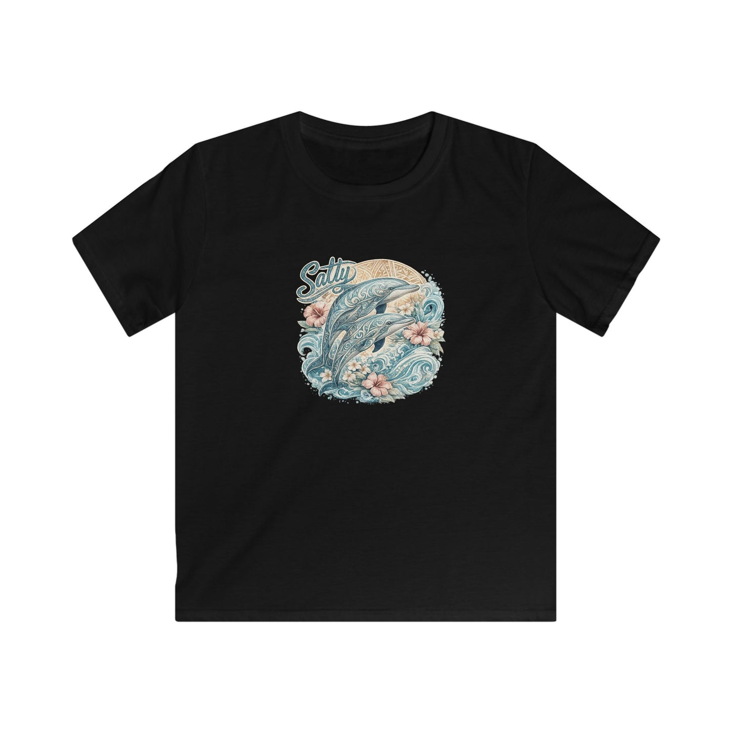 Kids T-Shirt — 'Surfing Dolphin' Retro Ocean Graphic Tee ("Salty")