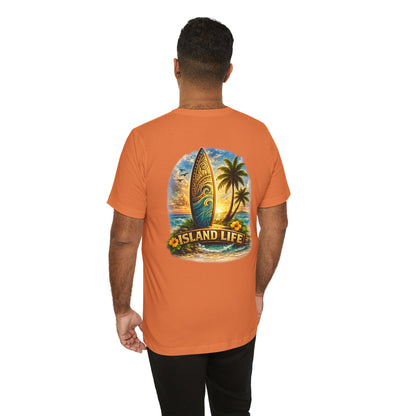 Island Life Surf T-Shirt — Tropical Surfboard & Palm Tree Tee