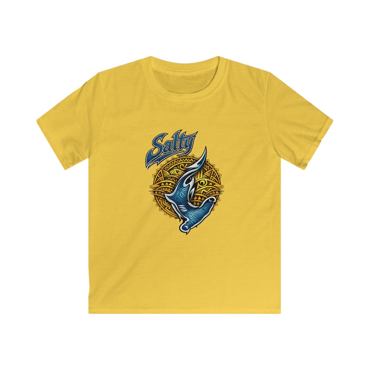 Kids Tee — Blue Shark Graphic “Shaka” Surf Style