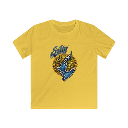 Kids Tee — Blue Shark Graphic “Shaka” Surf Style