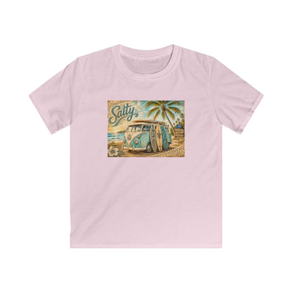 Kids Beach Van T‑Shirt – "Salty" Retro Surf Camper Tee for Boys & Girls