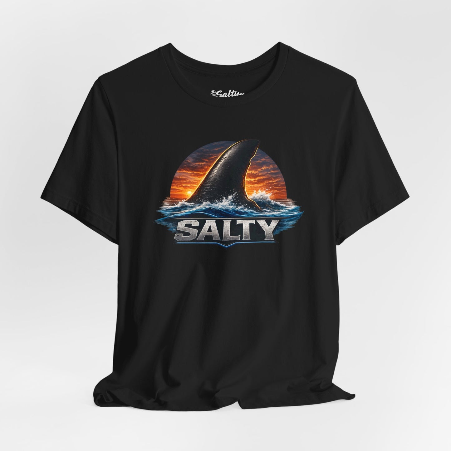 Salty Shark Tee – Ocean Sunset Shark Fin T‑Shirt