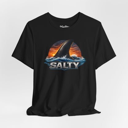 Salty Shark Tee – Ocean Sunset Shark Fin T‑Shirt