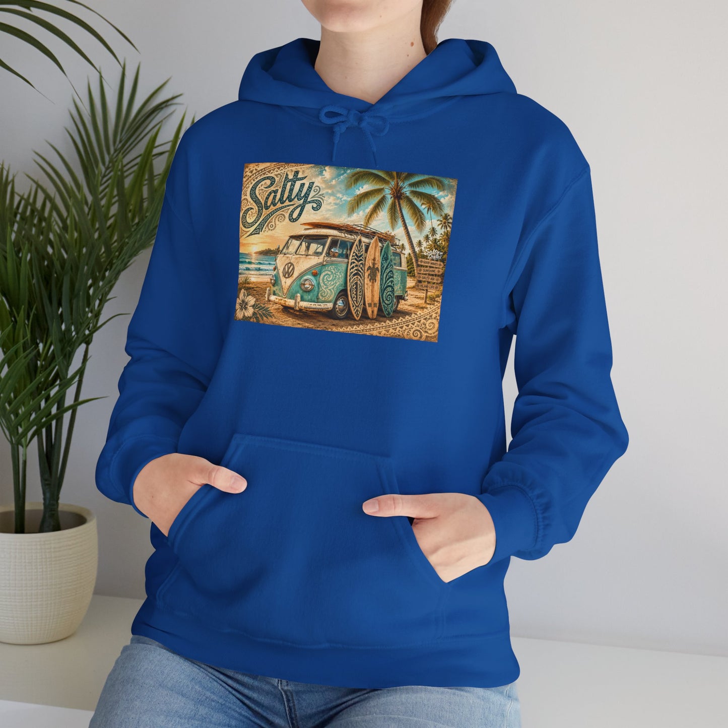 Vintage Salty Surf Hoodie — Retro VW Van Beach Pullover