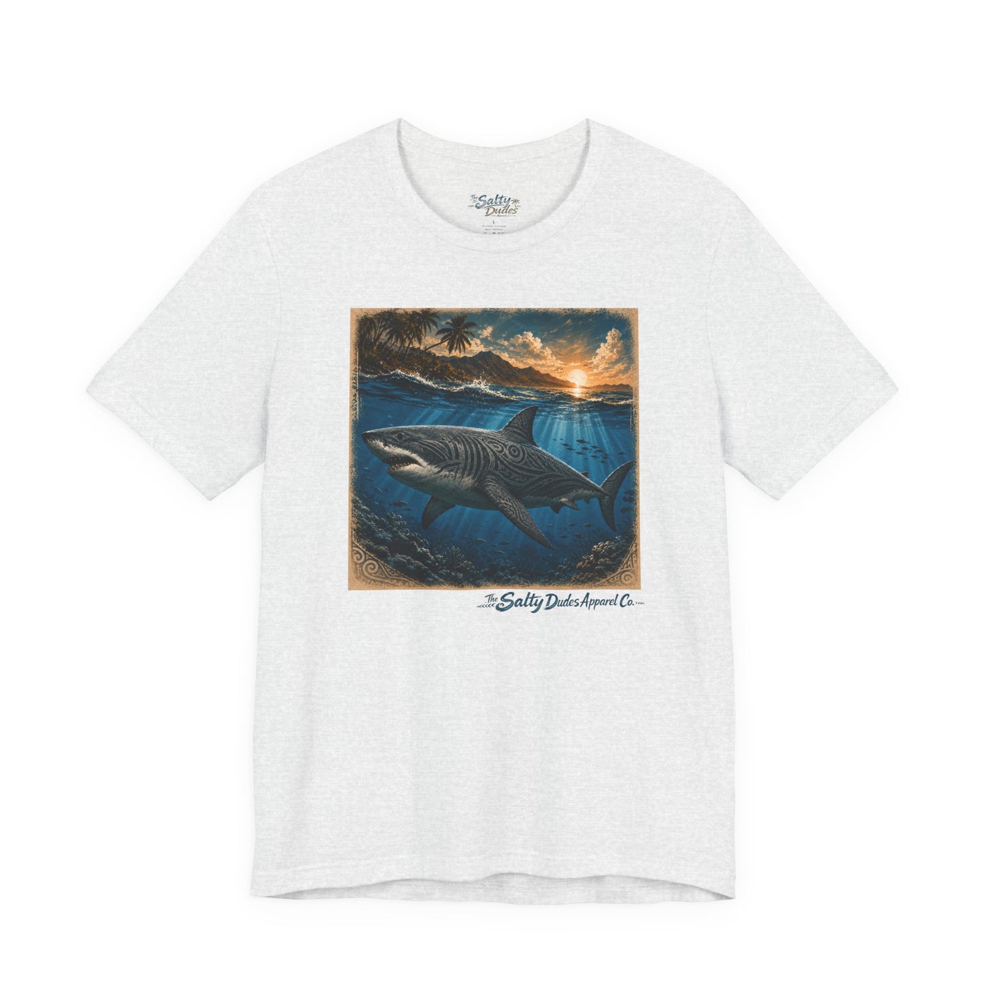 Great White Sunset Graphic Tee — Ocean Surf Adventure Shirt