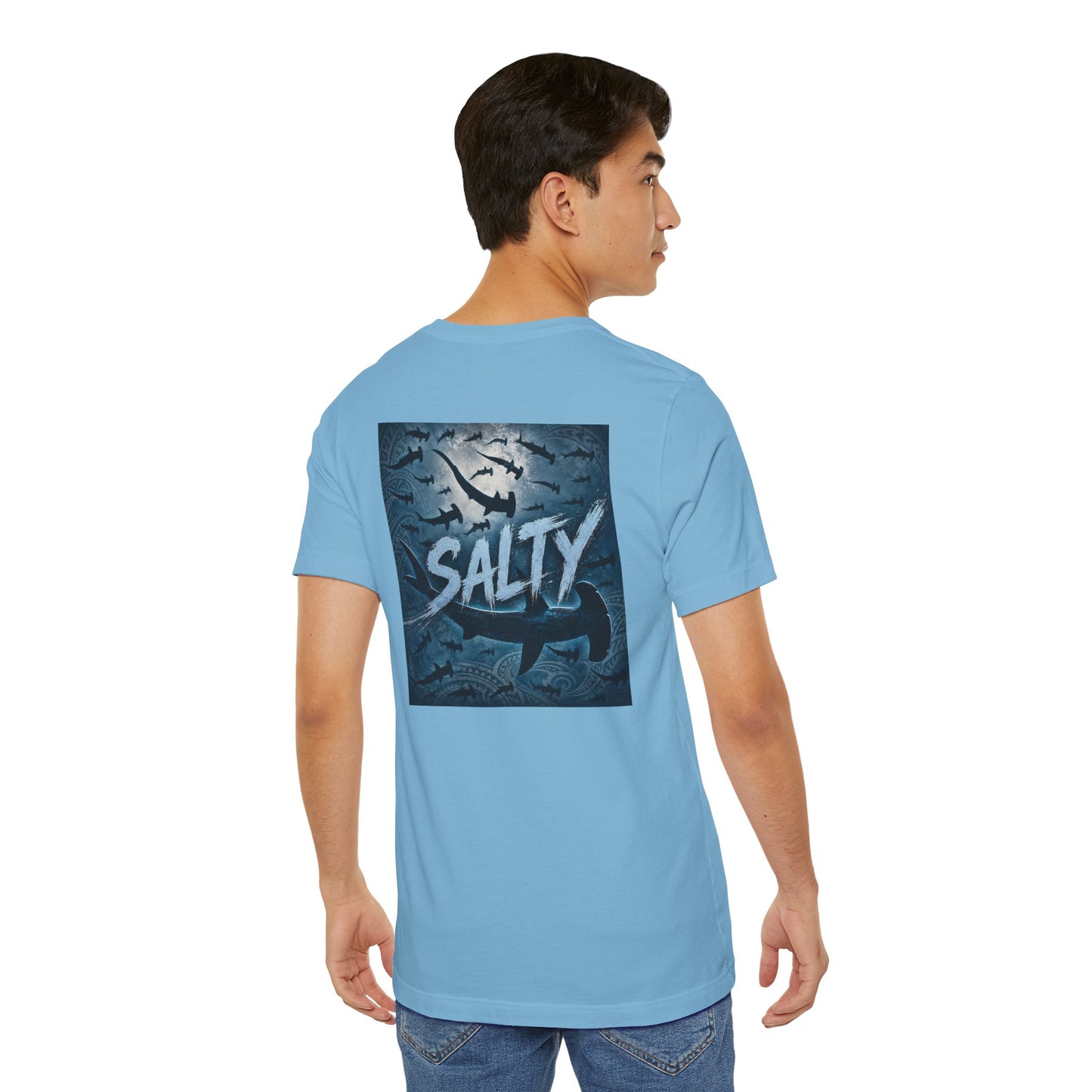 Salty Shark Graphic Tee — Ocean Shark Silhouette Short Sleeve T-Shirt
