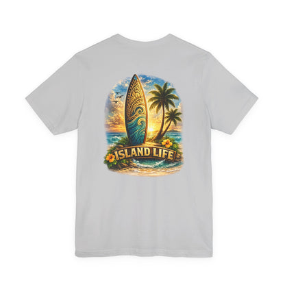 Island Life Surf T-Shirt — Tropical Surfboard & Palm Tree Tee