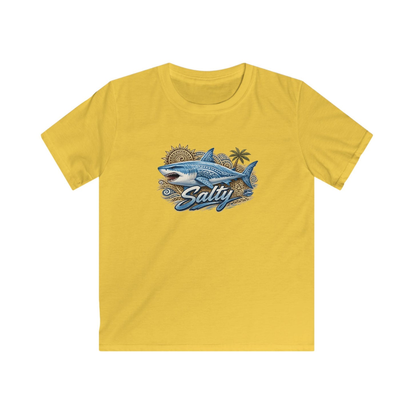 Kids Tee — 'Salty' Shark Beach Graphic Shirt for Boys & Girls