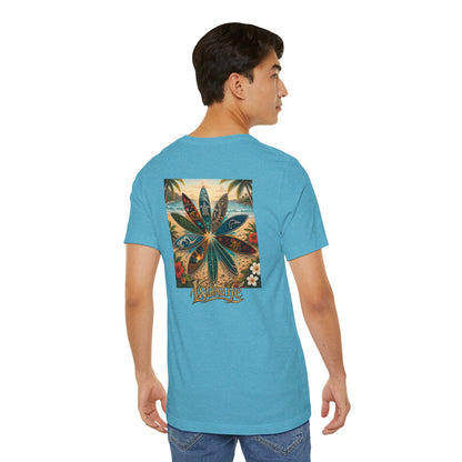 Surfboard Round Table Tee — Tropical Beach Vibes Graphic T-Shirt