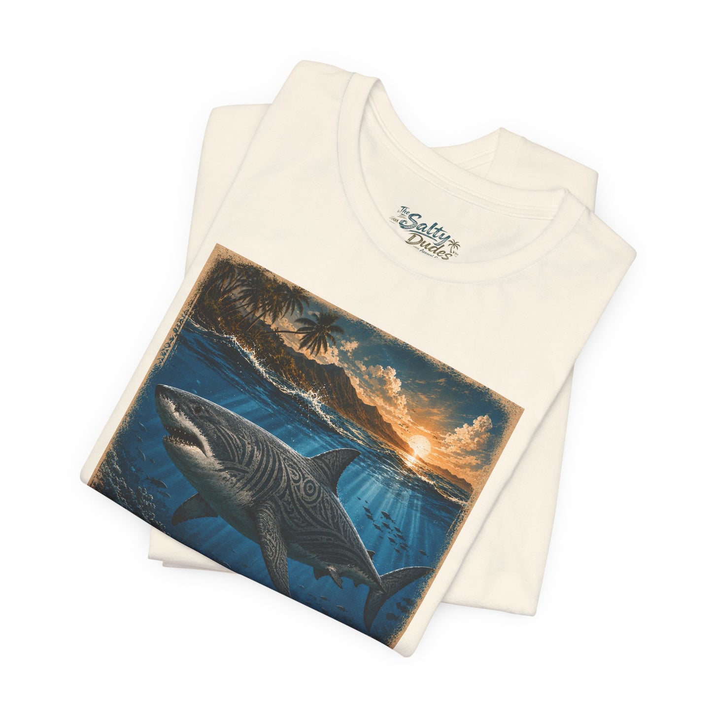 Great White Sunset Graphic Tee — Ocean Surf Adventure Shirt