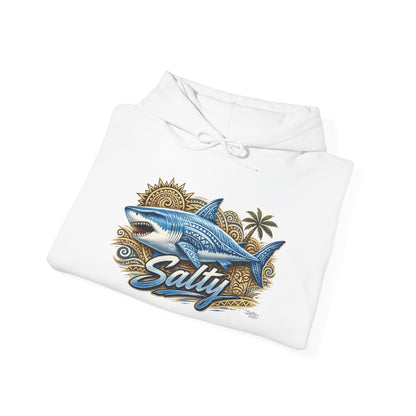 Salty White Shark Surf graphic Hoodie | Beach Palm Sun Ocean Illustration