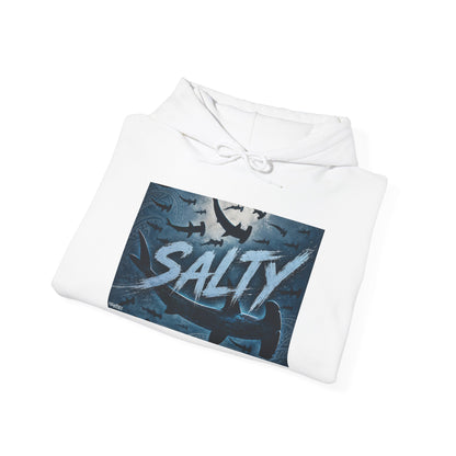 Salty Shark Graphic Hoodie | Ocean Waves, Blue Typography