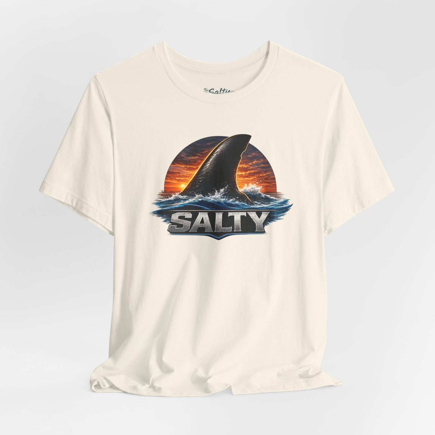 Salty Shark Tee – Ocean Sunset Shark Fin T‑Shirt