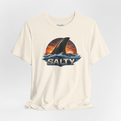 Salty Shark Tee – Ocean Sunset Shark Fin T‑Shirt