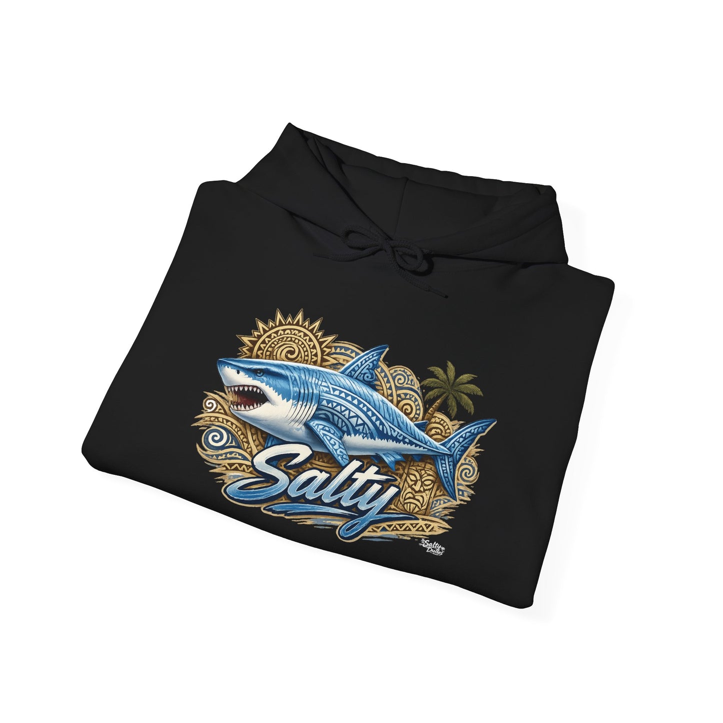 Salty White Shark Surf graphic Hoodie | Beach Palm Sun Ocean Illustration